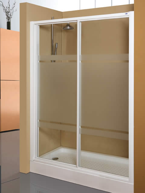 mampara frontal fijo y corredera cristal decorado