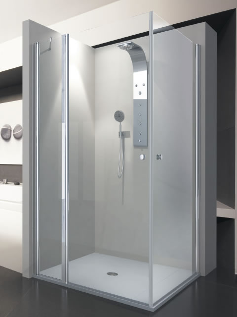 mampara 1 fijo y 2 puertas abatibles en cromo