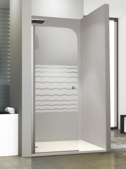 mampara una hoja de ducha en cristal decorado