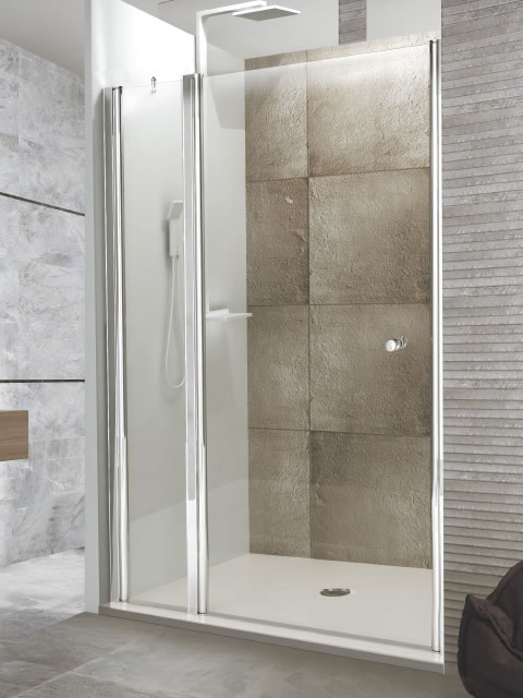 mampara de ducha una hoja fija y puerta abatible en cromo