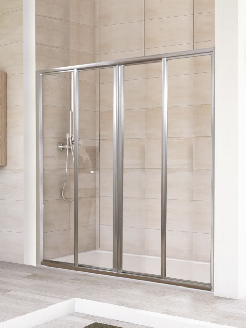 mampara de ducha dos hojas fijas y dos puertas correderas