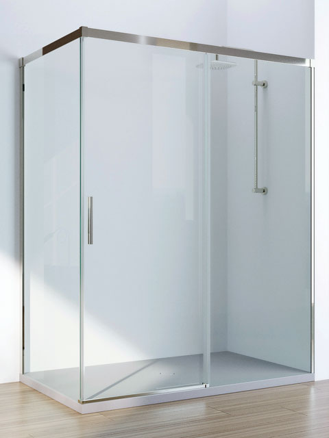 Mampara angular 1 fijo + 1 puerta corredera + 1 fijo lateral