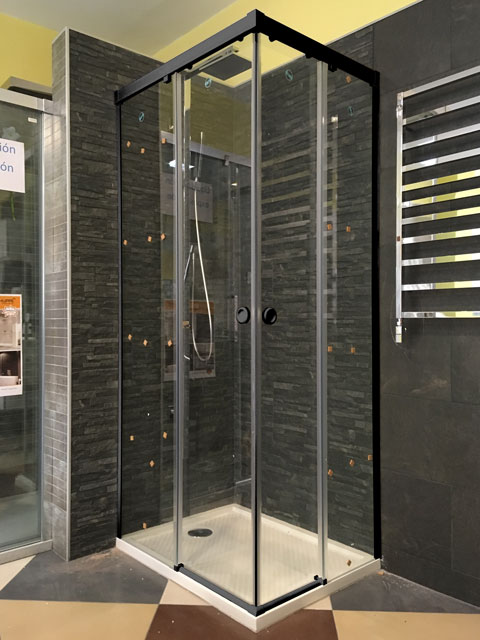 Mampara angular 2 fijos y dos correderas en negro mate