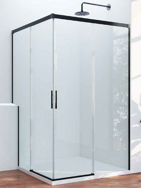 Mampara angular 2 fijos y 2 correderas negra con escalón